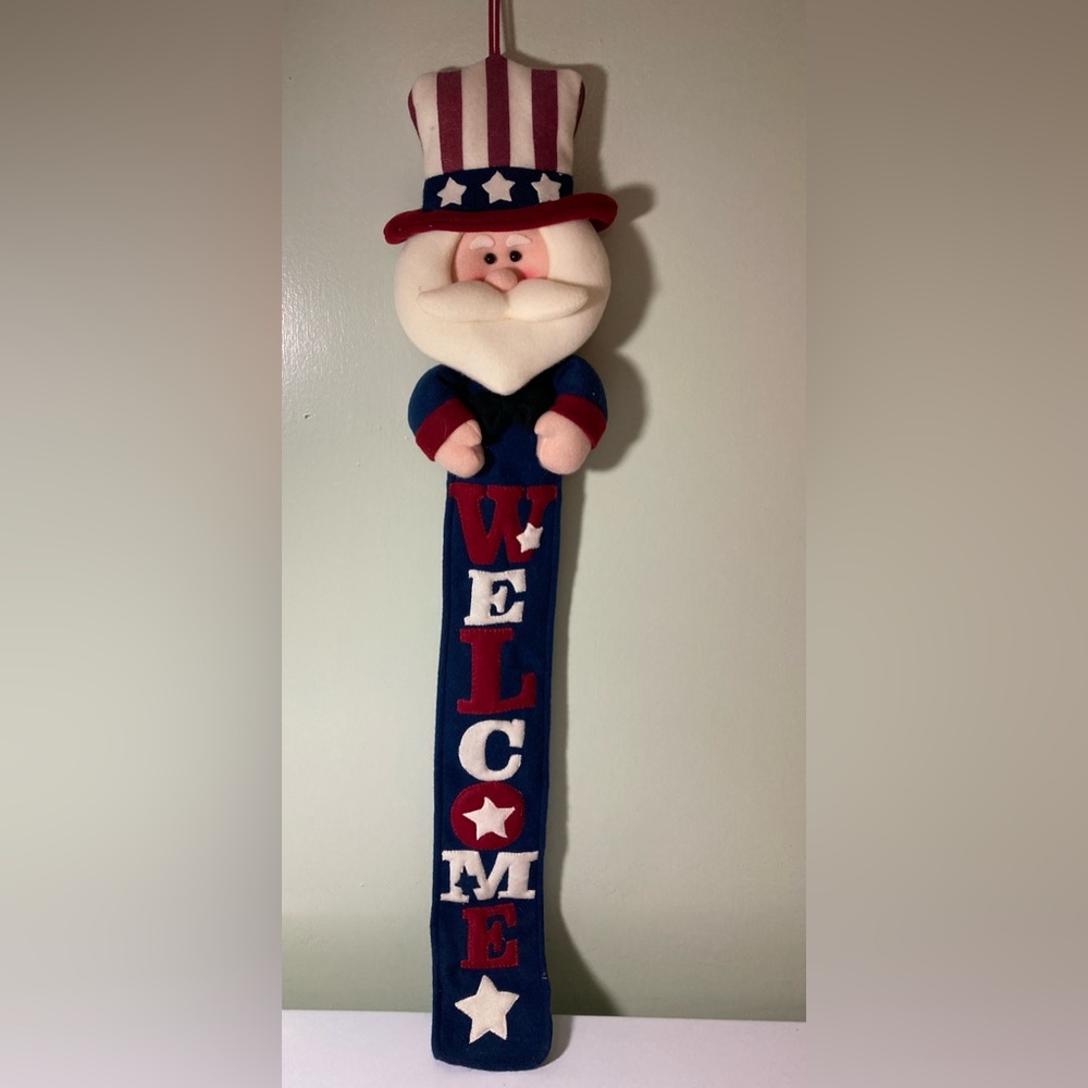 Cute Uncle Sam wall hanging made out of fannel with Welcome
